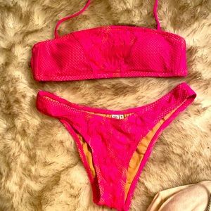 NWOT BCBG hot pink small bandeau bikini set